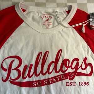 League Bulldogs Red and White Mens long sleeve shirt